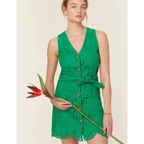 Andie The Navarino Dress in Eyelet Emerald Green M NWT - Picture 2 of 5